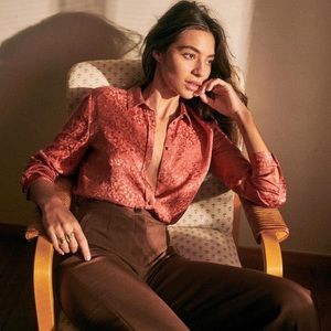 Sezane Ann Button Down in Rose Geo Jacquard